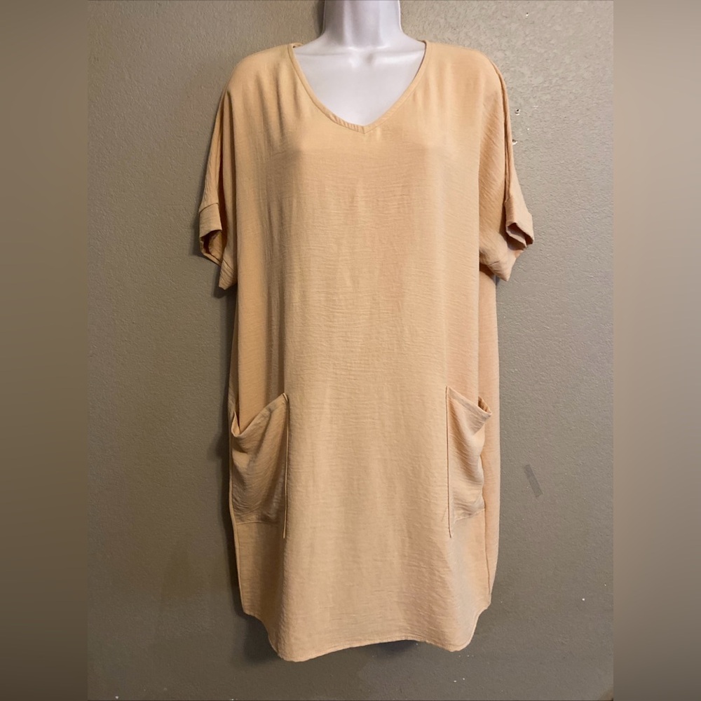 Jodifel Women Loose Fit Tunic Dress Tan Pockets Size Medium